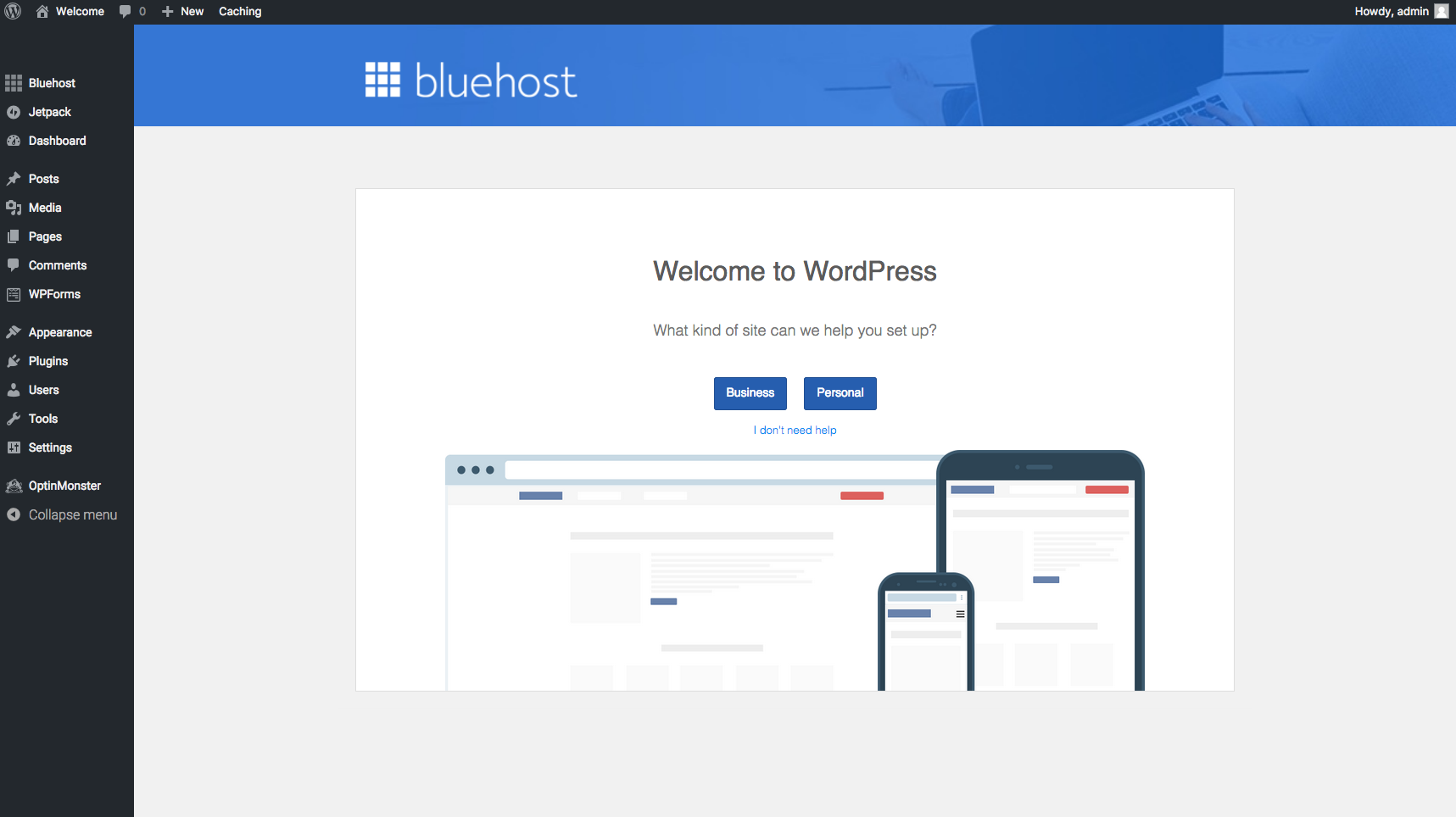 Start A Blog Bluehost WP Dashboard