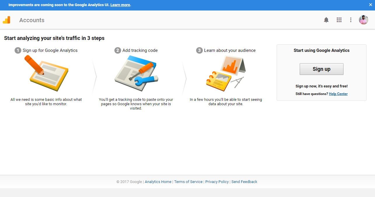 Google Analytics Sing Up Page