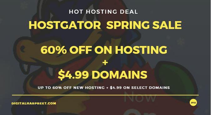 HostGator Spring Sale – Up to 60% OFF NEW Hosting + $4.99 on Select Domains